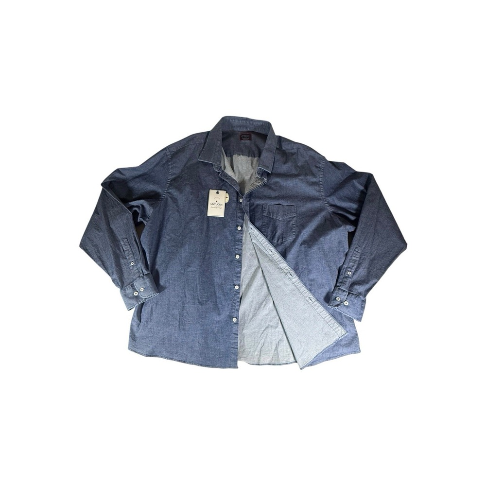 Untuckit Shirt Adult XXXL Navy Blue Indigo Dye Button Down Classic Fit Mens